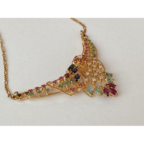 64 - Beautiful Lebanese 18k Gold Ruby Emerald Sapphire Diamond Necklace