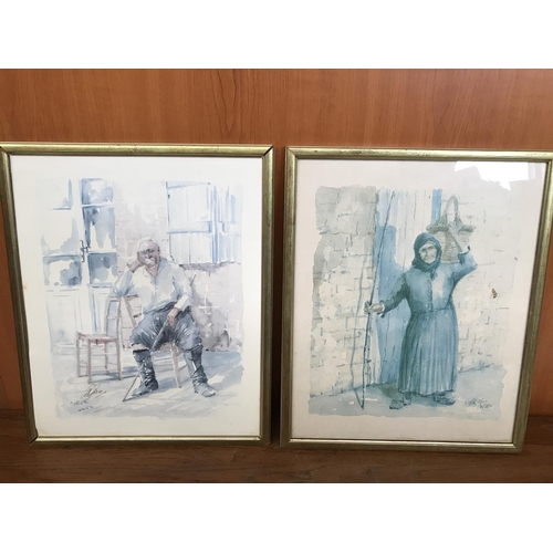 282 - x2 Old Cyprus Man and Woman Prints (33 x 40cm/each)