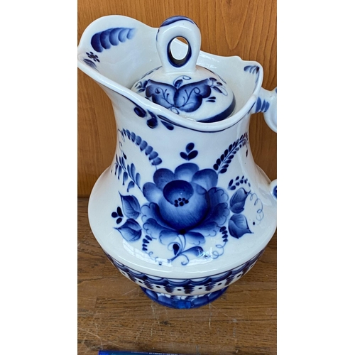 120 - Russian Gzhel Blue and White Water Jug