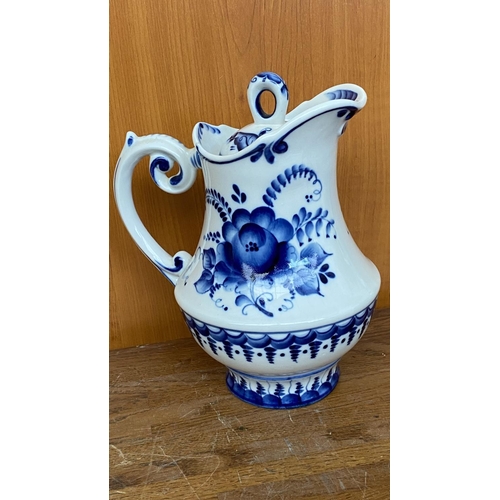 120 - Russian Gzhel Blue and White Water Jug