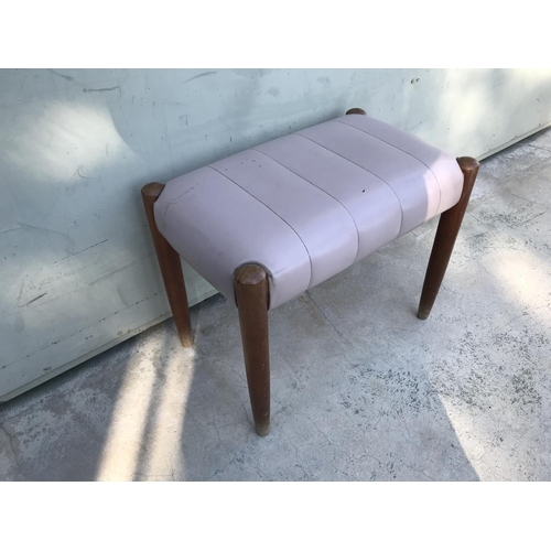 342 - Vintage Leatherette Stool with Wooden Legs