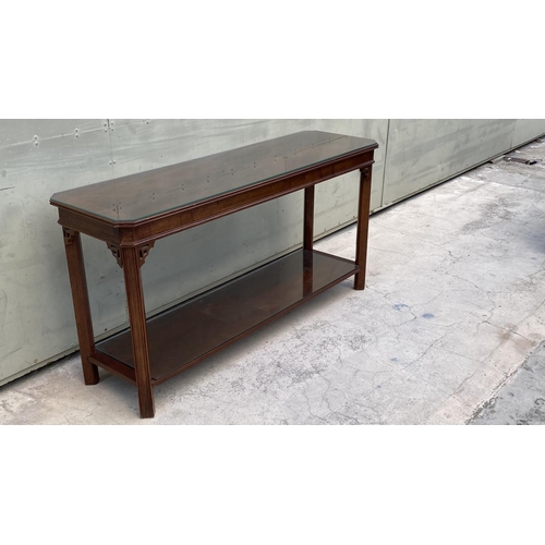 28 - Solid Wood 2-Tier Marquetry Console Entrance Table  with Top Glass Protection (138 W. x 40 D. x 70cm... 