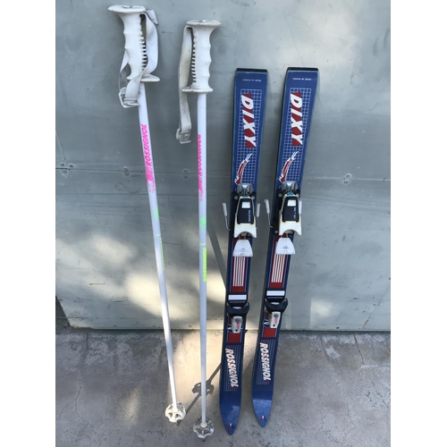 136 - Pair of Rossignol Dixy Skis with Sticks Made in France