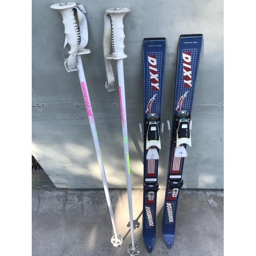 136 - Pair of Rossignol Dixy Skis with Sticks Made in France