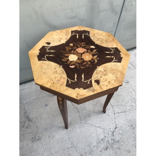 185 - Octagonal Marquetry Opening Up Music Side Table