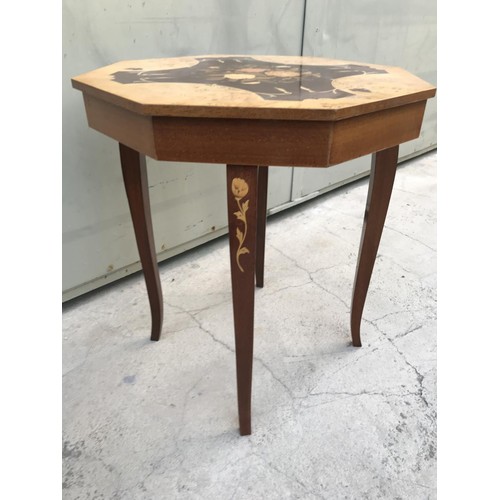 185 - Octagonal Marquetry Opening Up Music Side Table