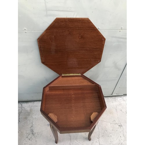 185 - Octagonal Marquetry Opening Up Music Side Table