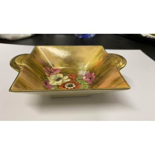 93 - Small Art Deco Shaped Dish Hand Painted 'Anemone Dish' Signed by Artist (13 x 10cm)