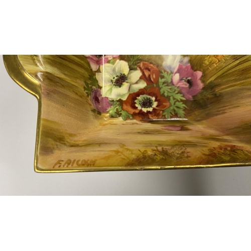 93 - Small Art Deco Shaped Dish Hand Painted 'Anemone Dish' Signed by Artist (13 x 10cm)