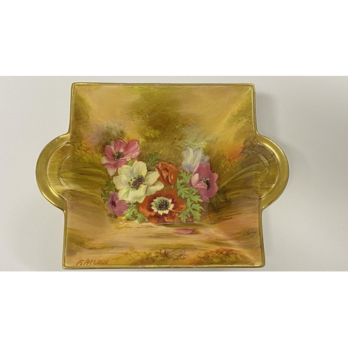 93 - Small Art Deco Shaped Dish Hand Painted 'Anemone Dish' Signed by Artist (13 x 10cm)