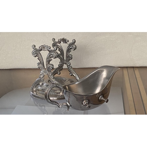 69 - Vintage Silver Plated Removable Tilting Gravy Boat with Warming Candle Stand