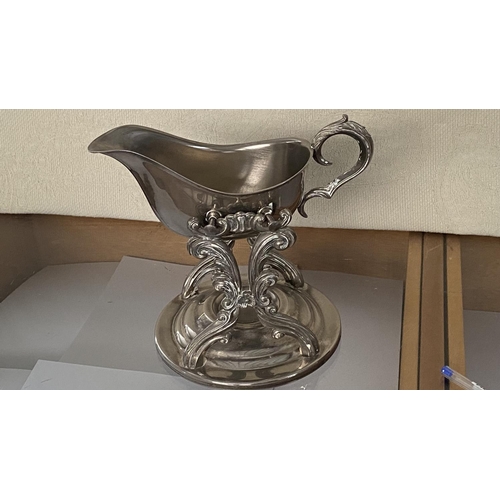 69 - Vintage Silver Plated Removable Tilting Gravy Boat with Warming Candle Stand