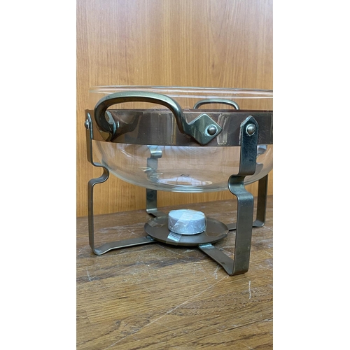 72 - Nilsjohan Sweden Copper Food Warmer with Glass Bowl