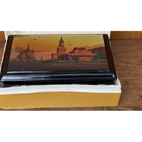 132 - Russian Lacquered Box with Moscow Scene (16 W. x 9.5 D. x 6cm H.)