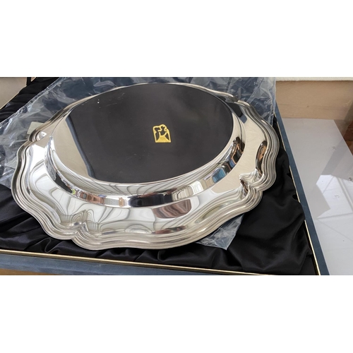 134 - Silver Plated Tray BCR in Original Box Presentation (40cm Diameter)