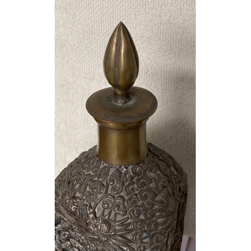 139 - Antique Chinese Silvered Bronze Mounted Whisky Decanter with Stopper (26cm H.)