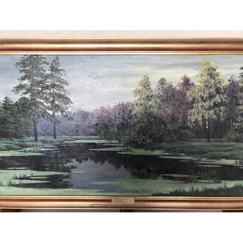 492 - 'Vesnik 90 Peterburg 1926-1990' Oil on Canvas Framed Painting Depicting Finland Hammina Forest (110 ... 