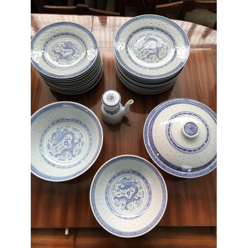 373 - Chinese Blue Dragon 26-Piece Porcelain Dinner Service