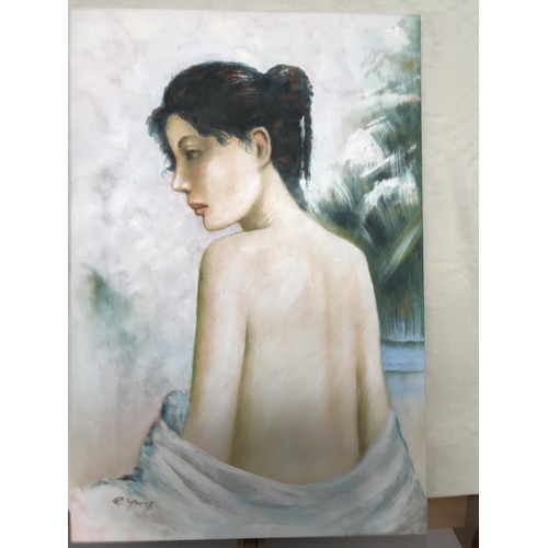 413 - Oil on Canvas Nude Lady Painting Signed by Unknown Artist (62 x 93cm)