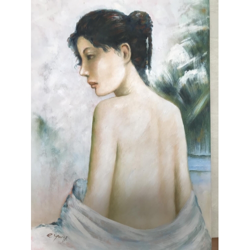 413 - Oil on Canvas Nude Lady Painting Signed by Unknown Artist (62 x 93cm)