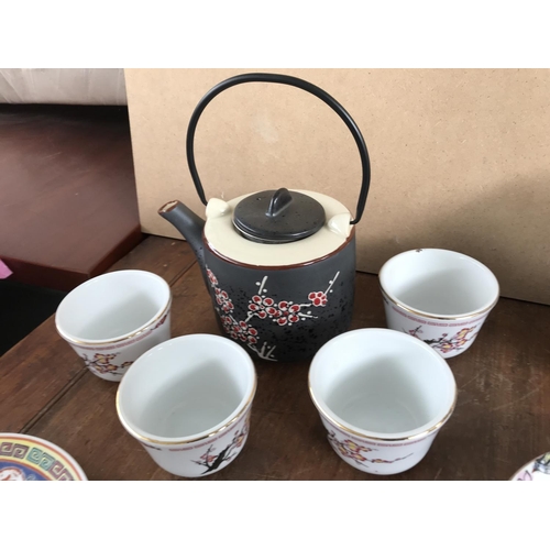 442 - Chinese 5-Piece Tea Set Together with Chinese Decorative Plates