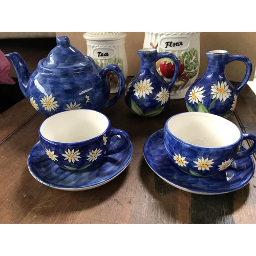 247 - Porcelain Blue 7-Piece Tea Set and Other