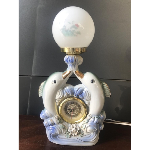 174 - Ceramic Dolphins Clock - Table Lamp