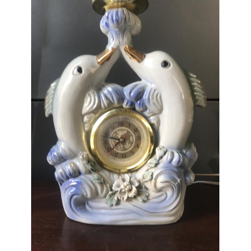 174 - Ceramic Dolphins Clock - Table Lamp