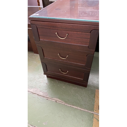 250 - Teak Wood Finland Office Desk with 3 Drawers and Top Glass Protection