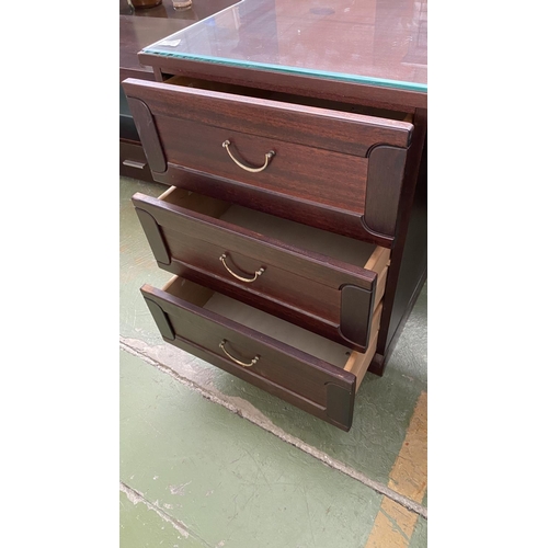 250 - Teak Wood Finland Office Desk with 3 Drawers and Top Glass Protection