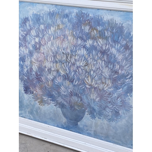 339 - Large Canvas Painting Themed 'Flowers' with White Wooden Frame Signed by Russian Artist 'Oleg Frolov... 