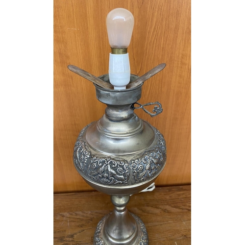 364 - Vintage Silver Plated Ornate Table Lamp (No Shade)