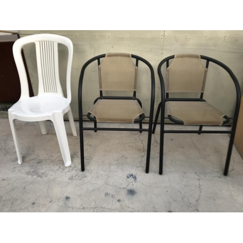 404 - x2 Metal Garden Stacking Chairs and Plastic One