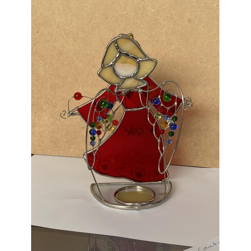 440 - Metal and Glass Angel Artwork, Christmas Decorative Candle Holder