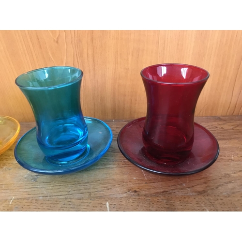 485 - Collection of 4 Vintage Hand Made Colored Tea Glasses with Saucers - Taken Back on 9/1/2024