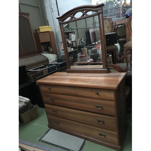 549 - Large Vintage Wooden Dressing Table with Top Mirror and 4 Drawers (130 W. x 54 D. x 90/190cm H.)