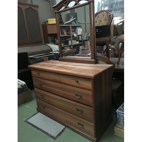 549 - Large Vintage Wooden Dressing Table with Top Mirror and 4 Drawers (130 W. x 54 D. x 90/190cm H.)