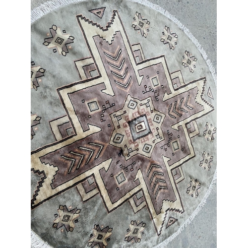 568 - Round Silk Geometric Design Carpet Hand made (150cm Diameter) Taken Back