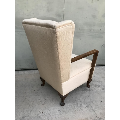 588 - Vintage French Style Wing Back Chair with Bowed Legs (Needs Cleaning)