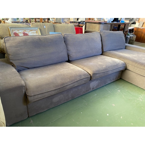 616 - Large 'Ikea' 4-Seat Brown/Grey Sofa with Chaise Longue (320 W. x 165cm D.)