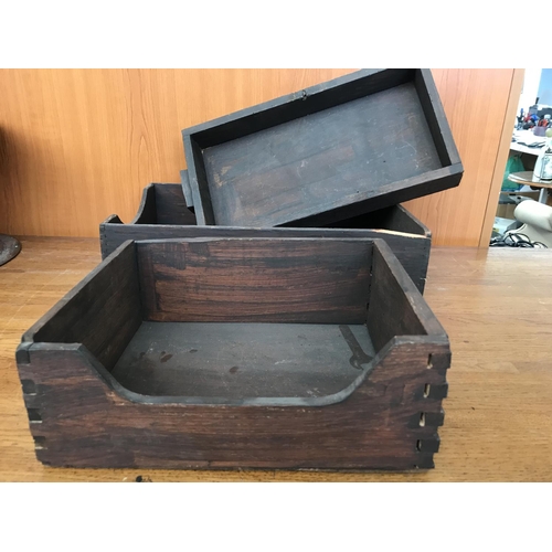 622 - x3 Antique Wooden Storage Containers