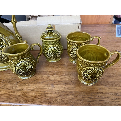 651 - Ceramic Coffee Set Comprising Coffee, Milk, Sugar Pots and Six Cups (Unused - Small Chips on Coffee ... 