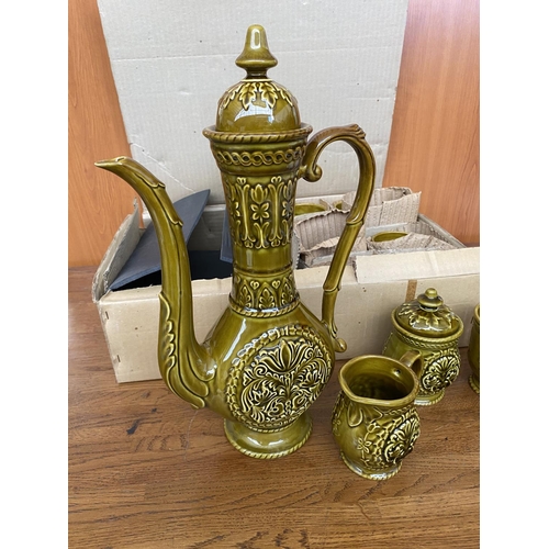 651 - Ceramic Coffee Set Comprising Coffee, Milk, Sugar Pots and Six Cups (Unused - Small Chips on Coffee ... 