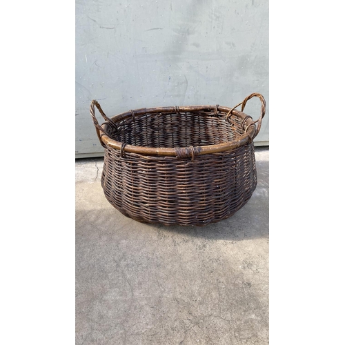 186 - Large Vintage Woven Oval Log Basket, Firewood Carrier