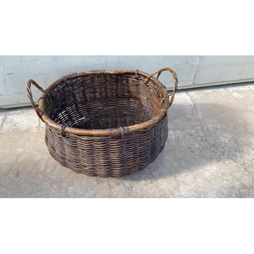 186 - Large Vintage Woven Oval Log Basket, Firewood Carrier