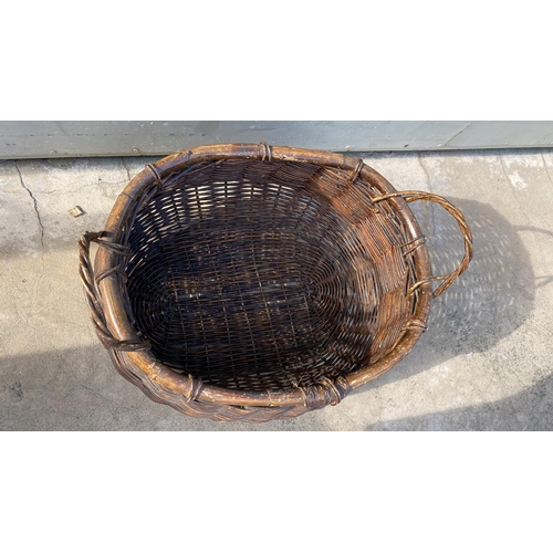 186 - Large Vintage Woven Oval Log Basket, Firewood Carrier