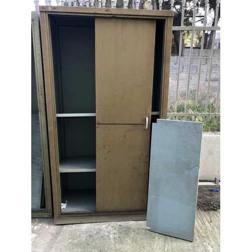 108 - Metal Outdoor Storage Cabinet with Sliding Doors (A/F - Missing Door - 100 W. x 46 D. x 183cm H.)