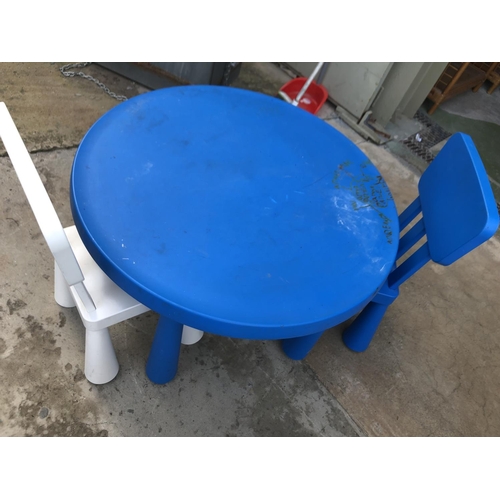 232 - Child's Circular Plastic Table and 2 Chairs (A/F)