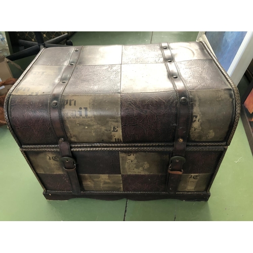 205 - Vintage Wooden Hardboard Trunk Covered with Leather (55 W. x 40 D. x 42cm H.)