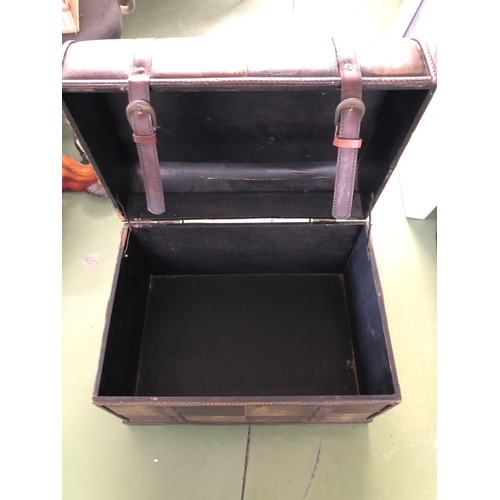 205 - Vintage Wooden Hardboard Trunk Covered with Leather (55 W. x 40 D. x 42cm H.)